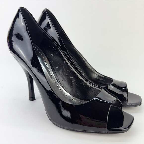 BCBGeneration Black Patent Leather Peep Toe High Heel Pumps Party Shoes - Picture 1 of 8